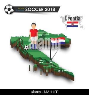 Croatie équipe nationale de soccer . Joueur de football et d'un drapeau sur la conception 3D Carte pays . fond isolé . Vecteur de championnat du monde international t Illustration de Vecteur