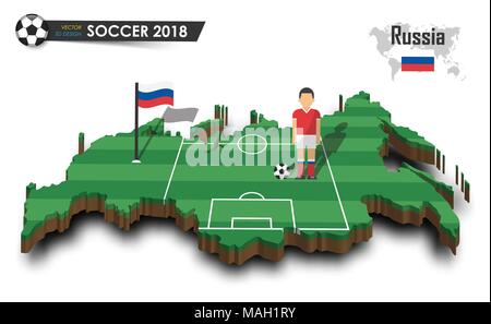 L'équipe nationale de football de la Russie . Joueur de football et d'un drapeau sur la conception 3D Carte pays . fond isolé . Vecteur de championnat du monde international Illustration de Vecteur