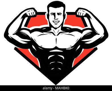 Fitness, musculation, haltérophilie logo ou label. Symbole du sport. Vector illustration Illustration de Vecteur