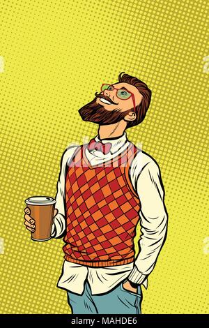 Hipster boit du café et recherche Illustration de Vecteur