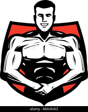 Sport, sport ou l'étiquette. Muscles Bodybuilder vector illustration Illustration de Vecteur