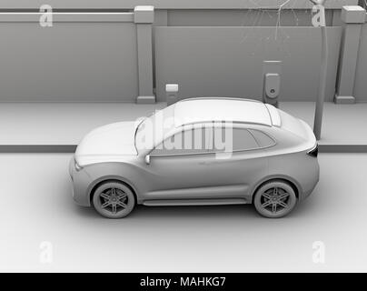 Le rendu image de Cay SUV électrique station de charge à charge dans la rue. Le rendu 3D image. Banque D'Images