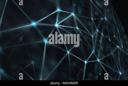 Blockchain Résumé - réseau connecté sur fond bleu lumineux. Connexion Internet, sens abstrait de la science et de la technologie de conception graphique. Banque D'Images