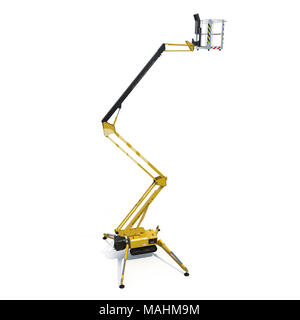 Table élévatrice à ciseaux étendu sur blanc. 3D illustration, clipping path Banque D'Images