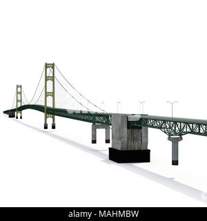 Mackinac Bridge isolé sur blanc. 3D illustration Banque D'Images