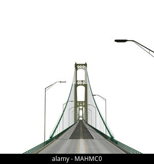 Mackinac Bridge isolé sur blanc. 3D illustration Banque D'Images