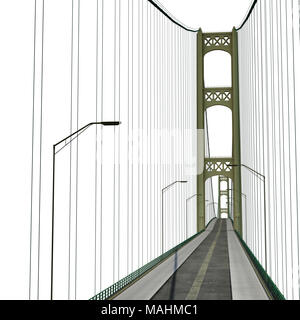 Mackinac Bridge isolé sur blanc. 3D illustration Banque D'Images