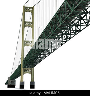 Mackinac Bridge isolé sur blanc. 3D illustration Banque D'Images