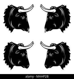 Design stylisé de Bull Head. Vector illustration de Bull Head en couleur noir, avec et sans un anneau dans le nez. Silhouette taureau vecteur Illustration de Vecteur