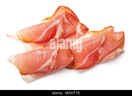 Fumé jambon forêt noire brut isolé sur fond blanc. Vue d'en haut Banque D'Images