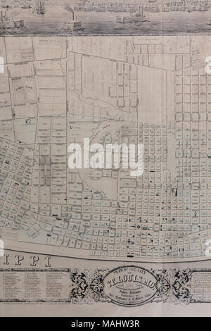 Entré dans le bureau du greffier de la Cour de district de New York ... 1842 par Juls. Hutawa selon une loi du Congrès sur les droits de copie. Tableaux : à vapeur. Comprend des notes sur la carte et l'identification de 113 points d'intérêt. Titre : Plan de la ville de Saint Louis, Mo. [Détail montrant Chouteau's Pond.] . 1850. Hutawa, Julius Banque D'Images