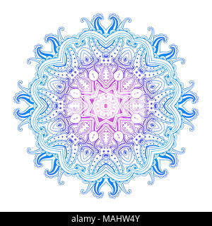Mandala dessiné à la main isolé sur fond blanc. Ornement rond oriental. Banque D'Images