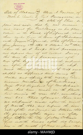 Au sujet de Braxton Bragg's Greenwood Plantation. Coupure de journal comprend. Titre : Les dépôts signé Alvan N. Gardner et Henry St. Paul, Mobile, Alabama, le 5 mai 1872 . 5 mai 1872. Gardner, Alvan N. Banque D'Images