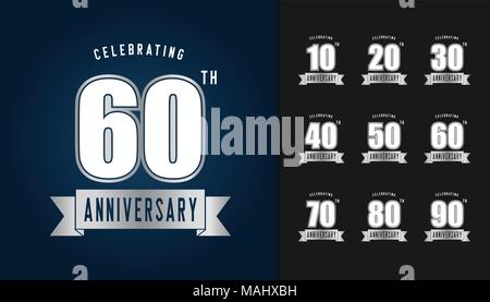 Ensemble d'anniversaire logotype. Célébration de l'anniversaire d'argent design emblème pour brochure, dépliant, brochure, magazine, affiche, web ou un message d'invitation Illustration de Vecteur