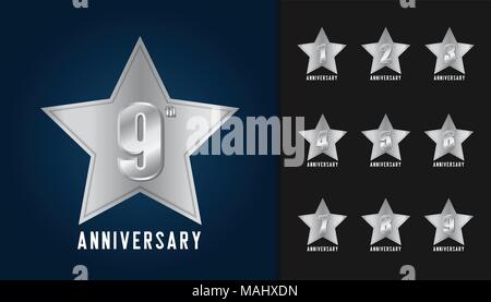 Ensemble d'anniversaire logotype. Célébration de l'anniversaire d'argent avec étoile pour modèle de conception de brochure, dépliant, affiche, brochure, magazine, web invi Illustration de Vecteur