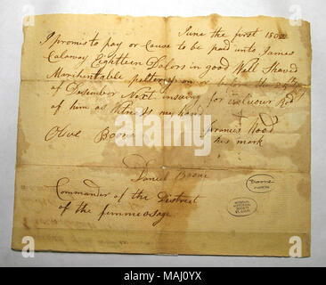 Titre : billet à ordre a été témoin de Daniel Boone, le 1 juin 1802 . 1er juin 1802. Boone, Daniel, 1734-1820 Banque D'Images