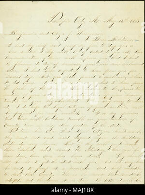 Commentaires sur réception d'une lettre de Hannah Bennett. Lieu de ...