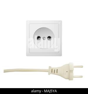Prise électrique blanche avec illustration vectorielle de fiche. Illustration de Vecteur