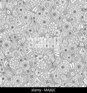 Transparente motif dans doodle vecteur éléments floraux -fleurs, Paisley, partir. Coloriage fond floral livre anti stress pour les adultes Illustration de Vecteur