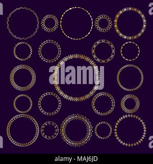Vector set de tables rondes des cadres décoratifs, des bannières. Trame géométrique or Illustration de Vecteur