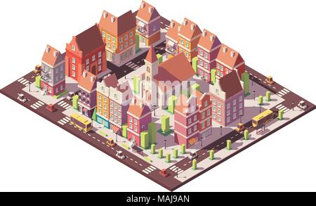 Faible vecteur isométrique poly vieux centre-ville Illustration de Vecteur