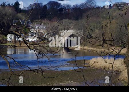 Pont de pierre de l'arc gothique, le Brig o' Balgownie, sur la rivière Don, Old Aberdeen, Écosse, Royaume-Uni. Banque D'Images