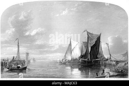 Gravure intitulée bateaux néerlandais dans le calme de la photo par Edward William Cooke dans la galerie Vernon numérisées à haute résolution à partir d'un livre de 1849. Banque D'Images