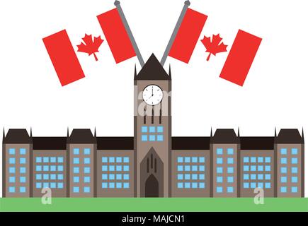 Bâtiment du Parlement d'Ottawa avec des drapeaux canadiens desing vector illustration Illustration de Vecteur