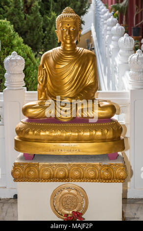 Hacienda Heights, Californie, USA - Le 23 mars 2018 : statue en or de l'enseignement de Bouddha le Dharma sur le côté de la green garden à Hsi Lai Temple bouddhiste Banque D'Images