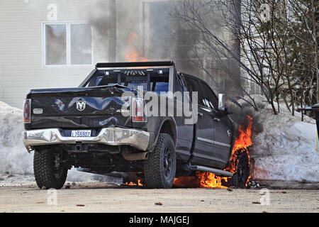 Québec,Canada.camionnette en feu à Rawdon Banque D'Images
