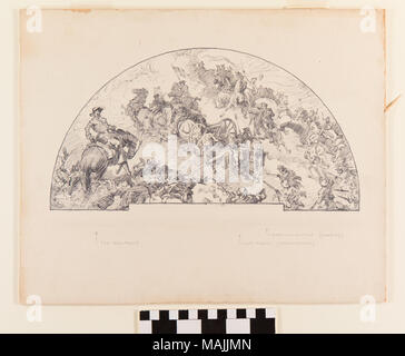 Dessin au crayon et encre sur l'art conseil d'une scène de bataille dans une forme semi-circulaire. La dernière peinture murale est situé dans la région de Missouri State Capitol Building. Titre : Dessin de bataille de Sacremento Peinture murale par Fred G. Carpenter . 1921. Carpenter, Fred Green, 1882-1965 Banque D'Images