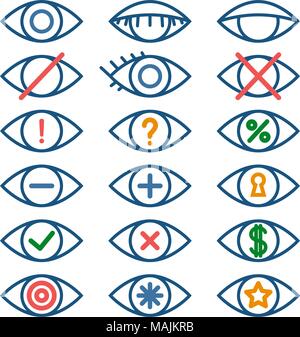 Les yeux de couleur des icônes pour les différentes actions, l'ensemble de contours eye pictogrammes, icônes opération vectorielle Illustration de Vecteur