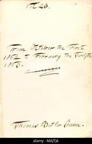 Donne l'intervalle de date d'entrées pour le journal. Titre : Thomas Butler Gunn Diaries : Volume 21, page 3, environ 1863 . 1863. Gunn, Thomas Butler, 1826-1903 Banque D'Images