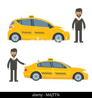 Yellow Cab de la machine avec chauffeur. Service de taxi public concept. Télévision vector illustration. Illustration de Vecteur