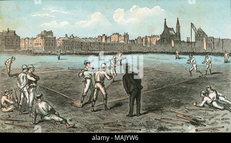 Titre : Scène de fin du xixe siècle une partie de baseball professionnel en milieu urbain. . Vers 1875. Harris et son fils, Philadelphie Banque D'Images