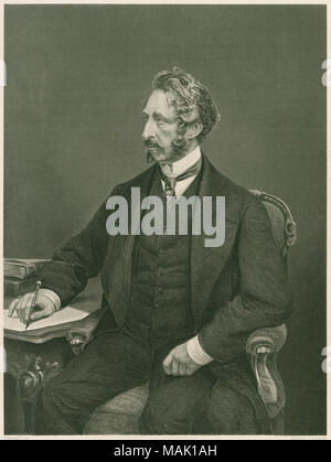 C Antique1885 gravure sur acier, Edward Bulwer-Lytton. Edouard George Earle Lytton Bulwer-Lytton, 1er baron Lytton (1803-1873) était un romancier, poète, dramaturge, et homme politique. SOURCE : gravure originale Banque D'Images