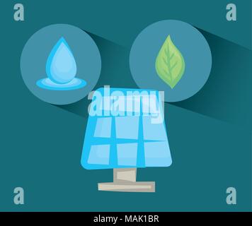 Panneau solaire et les icônes autour de l'écologie sur fond bleu, design coloré. vector illustration Illustration de Vecteur