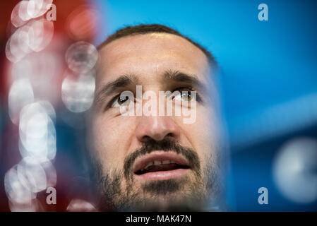 Turin, Italie. Apr 02, 2018. Giorgio Chiellini Juventus FC au cours de la conférence de presse avant l'UFC mathc contre de vrais Mardird. Allianz Stadium, Turin, Italie Le 02 avril 2018 Credit : Alberto Gandolfo/Pacific Press/Alamy Live News Banque D'Images