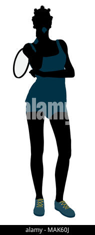 African American female tennis player art illustration silhouette sur un fond blanc Banque D'Images