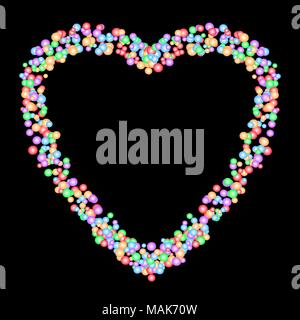 Motif en forme de coeur formé par des bulles colorées de différentes tailles isolé sur fond noir. Vector illustration. Illustration de Vecteur