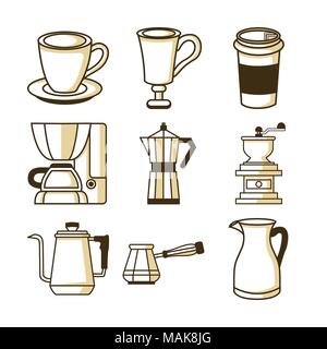 Café de l'équipement connexe Vector Illustration Graphic Design Set Illustration de Vecteur