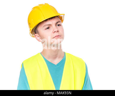 Teen boy in hard hat Banque D'Images