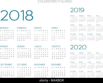 Langue italienne 2018-2019 Calendrier-2020 texte vector est contours version 10 Police est Armata Illustration de Vecteur