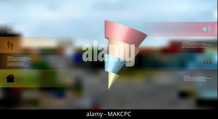 Illustration infographie 3D modèle avec motif de cône en tranches horizontalement à quatre couleurs, pièces qui sont décalés et askew organisé. Simple signe et Illustration de Vecteur