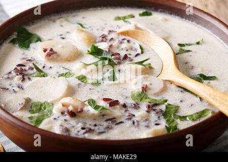 Soupe végétarienne du riz sauvage aux cèpes et légumes close-up horizontale dans un bol. Banque D'Images