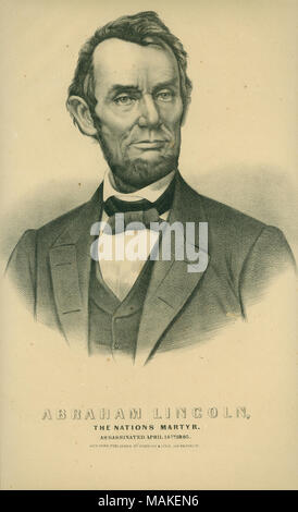 Portrait buste d'Abraham Lincoln. 'ABRAHAM LINCOLN. Les Nations Unies MARTYR. Assassiné le 14 avril 1865.' (imprimé ci-dessous l'image). Titre : 'Abraham Lincoln, le Martyr des Nations Unies. Assassiné le 14 avril 1865.' . vers 1865. Currier et Ives, New York Banque D'Images