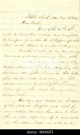 Titre : lettre signée Wm. R. Donaldson [William R. Donaldson], le bouton Pilote, Mo., au père [Isaac P. Donaldson], le 22 décembre 1861 . 22 décembre 1861. Donaldson, William R. Banque D'Images