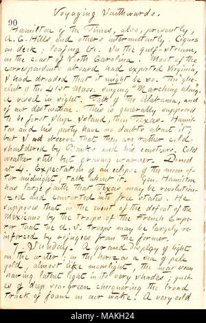 Décrit son voyage vers le sud sur l'étoile du Nord avec l'expédition de banques. Titre : Thomas Butler Gunn Diaries : Volume 21, page 99, Décembre 6, 1862 . 6 décembre 1862. Gunn, Thomas Butler, 1826-1903 Banque D'Images