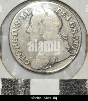 L'argent britannique un shilling Coin doté d''un jeune image du roi George II. Titre : l'argent britannique un shilling Coin . 1739. Banque D'Images
