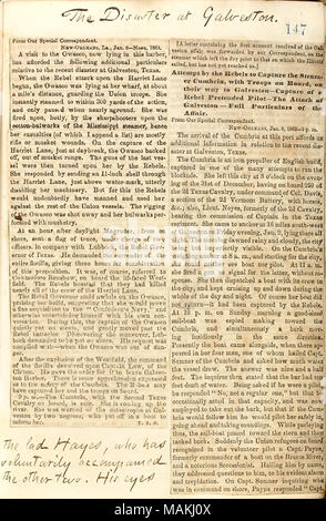 Coupures de journaux écrits par Gunn pour le New York Tribune, concernant la catastrophe navale à Galveston. Titre : Thomas Butler Gunn Diaries : Volume 21, page 161, 6 janvier 1863 [coupure de presse] . 6 janvier 1863. Gunn, Thomas Butler, 1826-1903 Banque D'Images